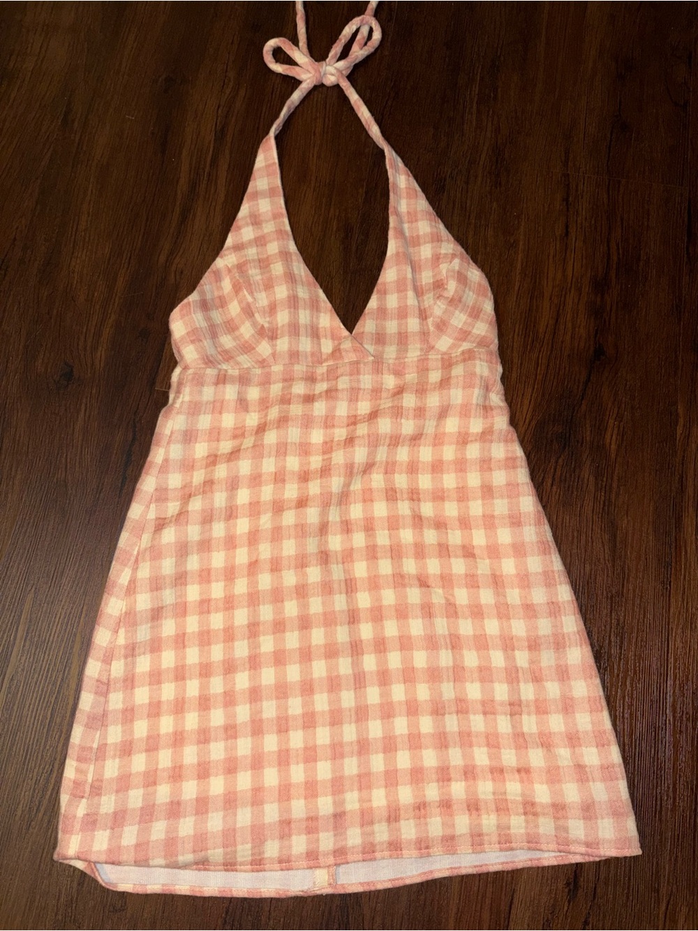 Zara Peach and Cream Gingham Halter Dress
